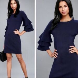 LULUS Every Day Extravagance Navy ruffle sweater Dress size XS.  EUC! 😍